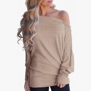 Women's off the shoulder knit top, oversized pullover batwing sleeves. Size S.